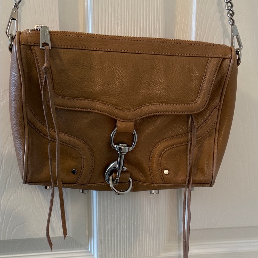 Rebecca Minkoff Tan Leather Crossbody Bag with Silver Chain Strap